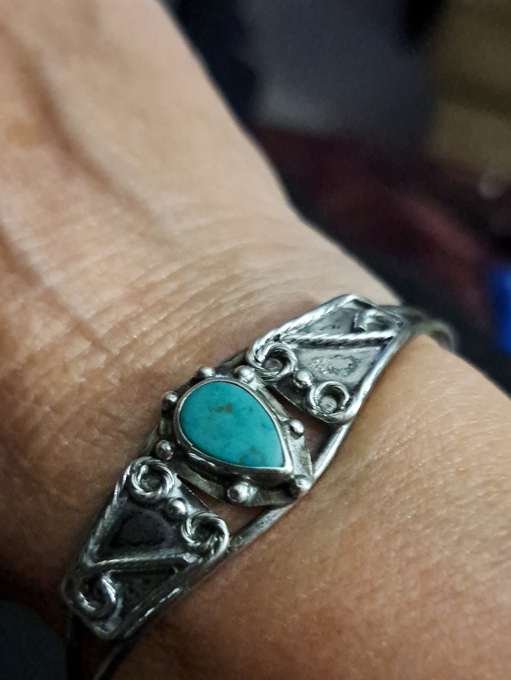 Vintage Turquoise Teardrop & Sterling Silver Cuff Bracelet